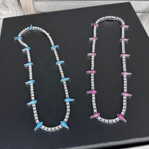 Silver Rhinestone Tennis Necklace Bundle Coffin Detail Inset Designs Set of 2